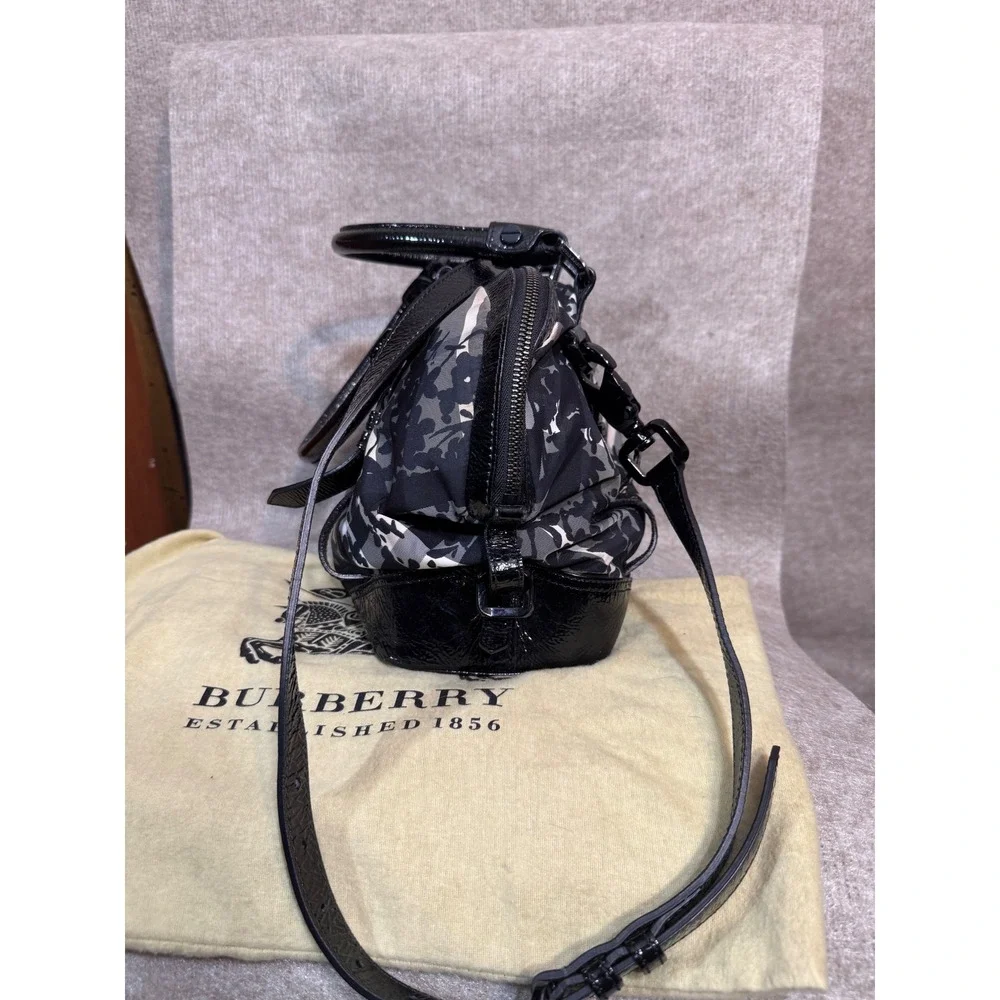 Burberry Floral Beat Check Foley Satchel Bag Patent Leather Crossbody Y2K